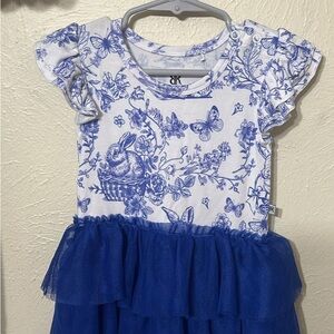 Blue and White Floral Kids Dress